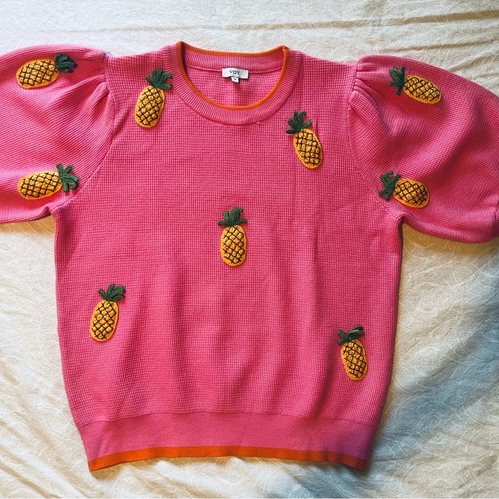Pink Pineapple Embroidered Sweater